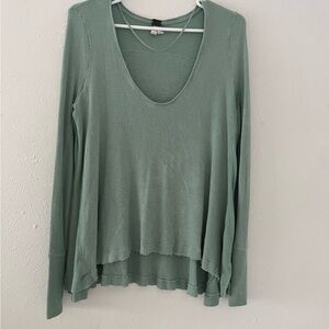 We The Free Sage Green Waffle-Knit Scoop Neck Long Sleeve Top